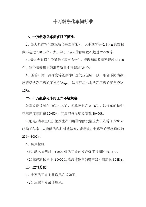 十万级净化车间标准
