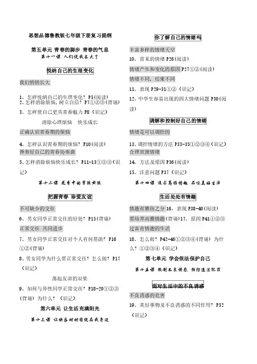 思想品德鲁教版七年级下册复习提纲