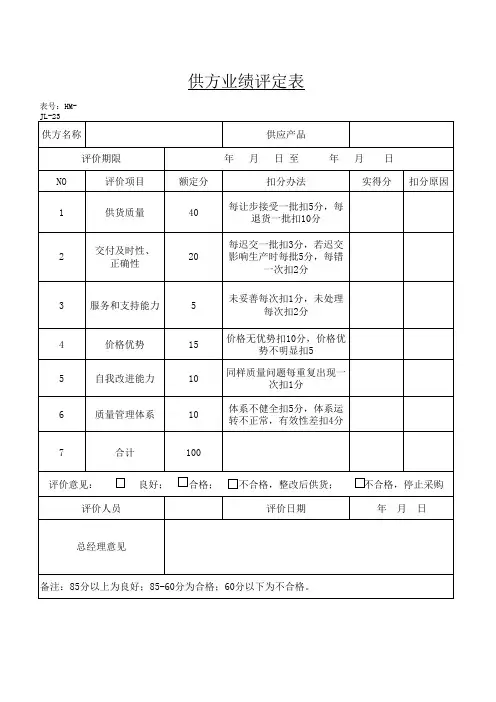 23供方业绩评定表