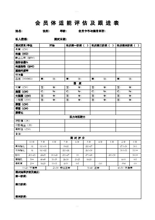 会员体适能测试表