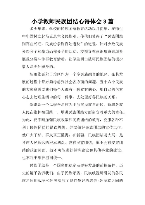 小学教师民族团结心得体会3篇