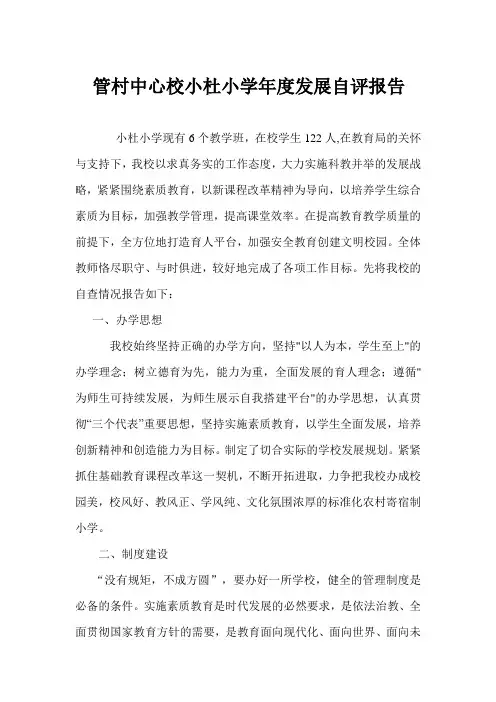 小杜小学年度发展自评报告