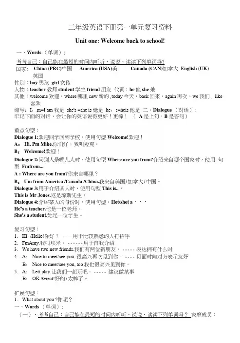 PEP人教三起点小学英语三年级下册复习资料全套.docx