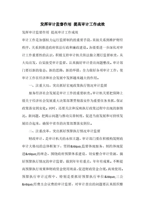 发挥审计监督作用 提高审计工作成效