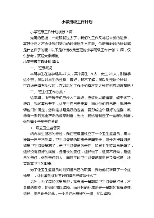 小学班级工作计划