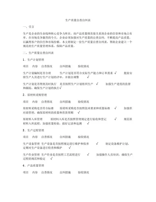 生产质量自查自纠表