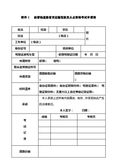 经营性道路客货运输驾驶员从业资格考试申请表
