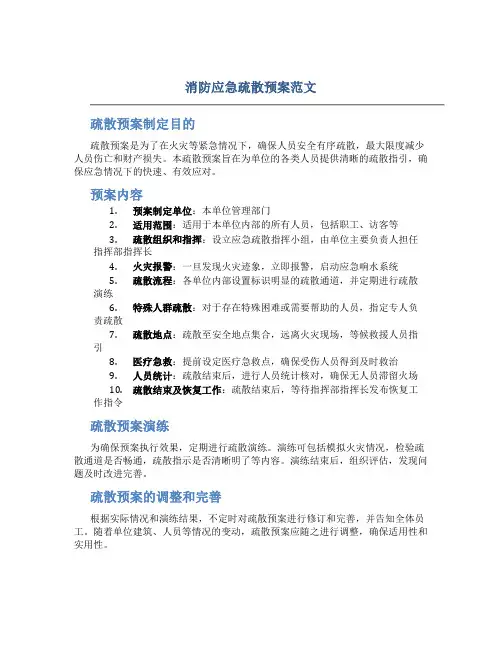 消防应急疏散预案范文