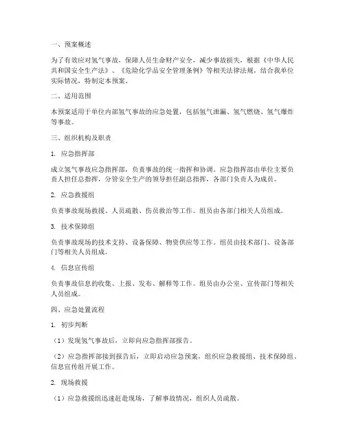 氢气事故应急处置预案及流程