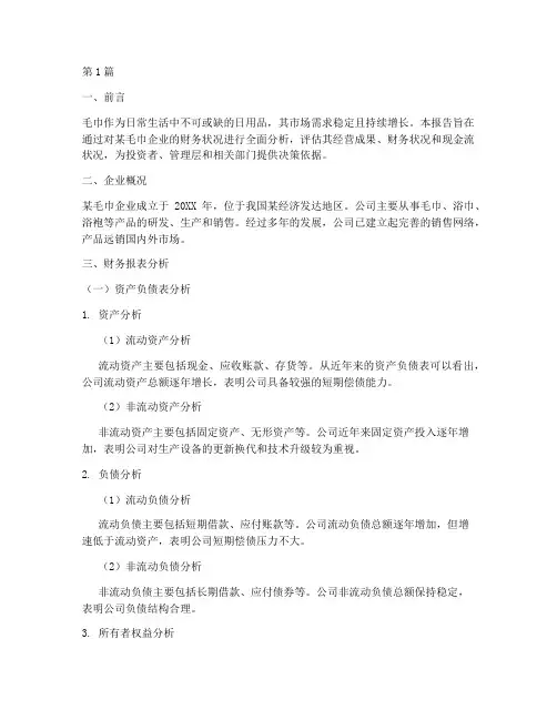 毛巾财务分析报告(3篇)