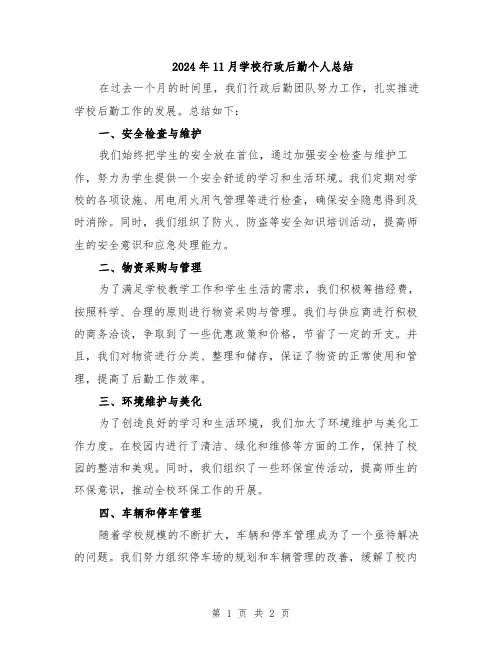 2024年11月学校行政后勤个人总结