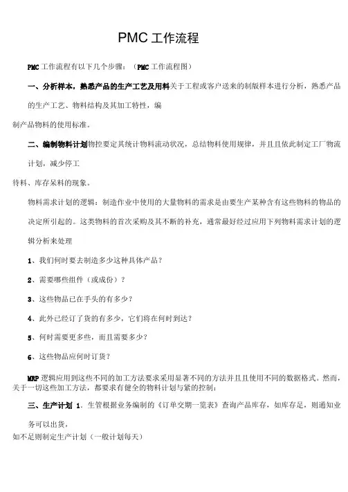 PMC工作流程,编制生产计划与物料计划的具体步骤