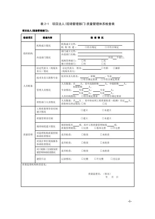 水利水电工程质量体系核查表