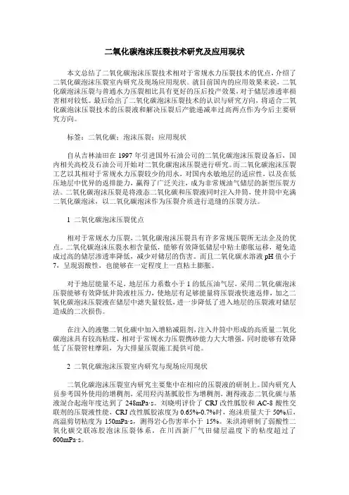 二氧化碳泡沫压裂技术研究及应用现状