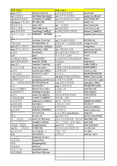人教版八年级上册英语单词表短语表