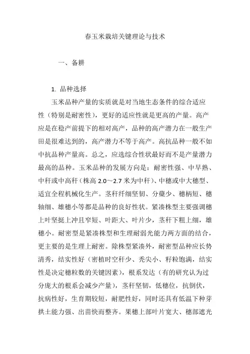 春玉米栽培关键理论与技术