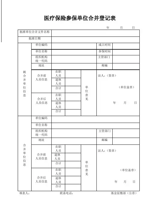 四平市医疗保险参保单位合并登记表