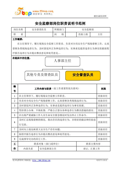 安全督查队员岗位职责说明书