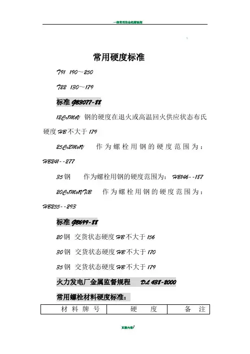 常用钢材硬度标准