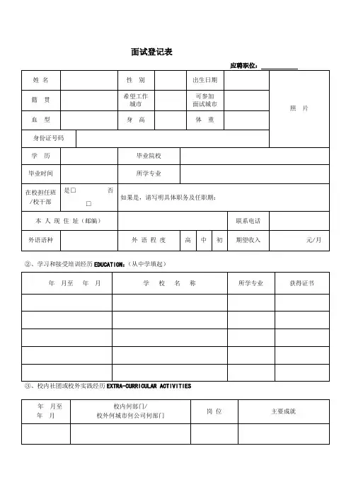 企业招聘面试登记表