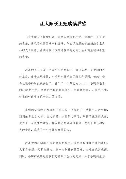 让太阳长上翅膀读后感