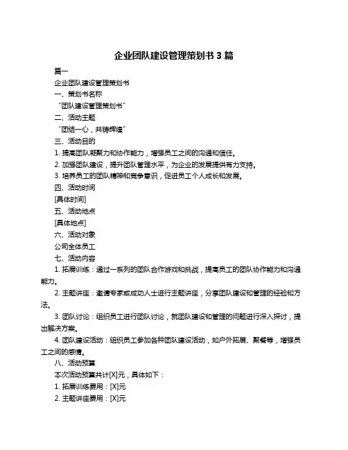 企业团队建设管理策划书3篇