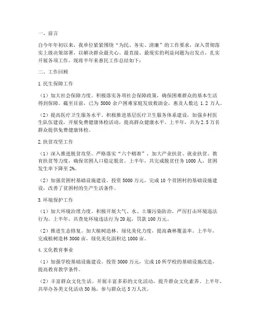 惠民半年工作总结