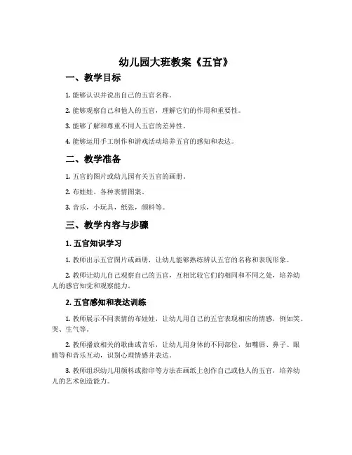 幼儿园大班教案《五官》