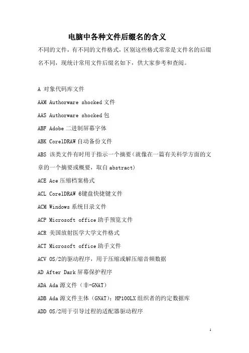 电脑中各种文件后缀名的含义