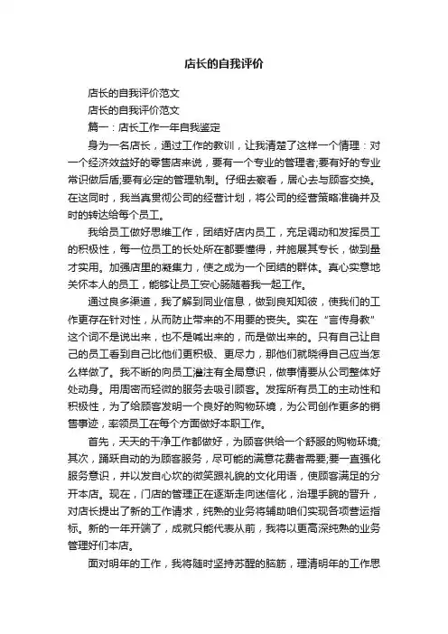 店长的自我评价范文