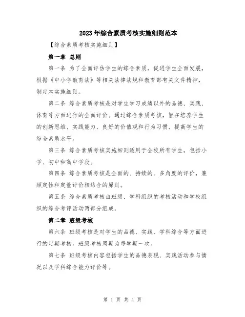 2023年综合素质考核实施细则范本