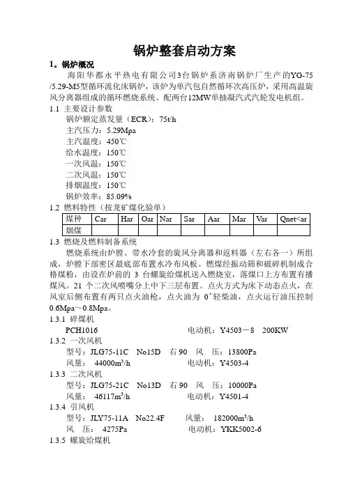 锅炉整套启动方案