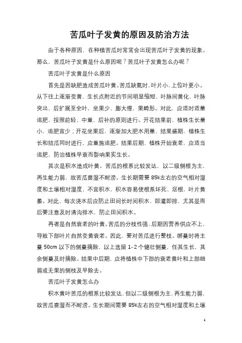苦瓜叶子发黄的原因及防治方法