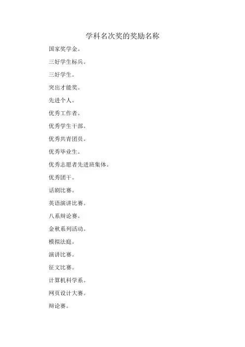 学科名次奖的奖励名称