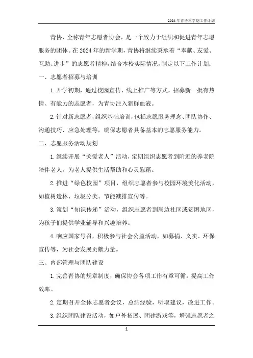 2024年青协本学期工作计划