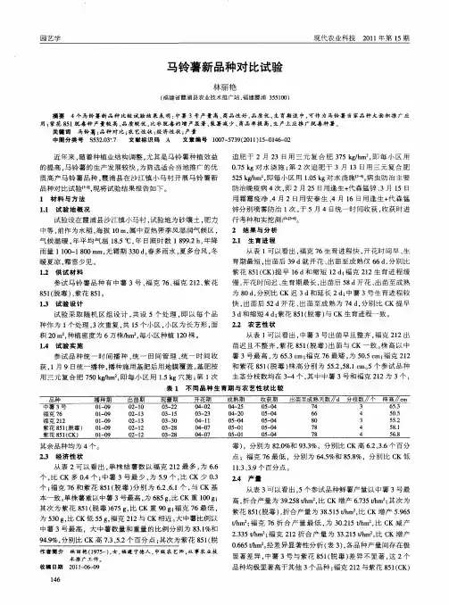 马铃薯新品种对比试验