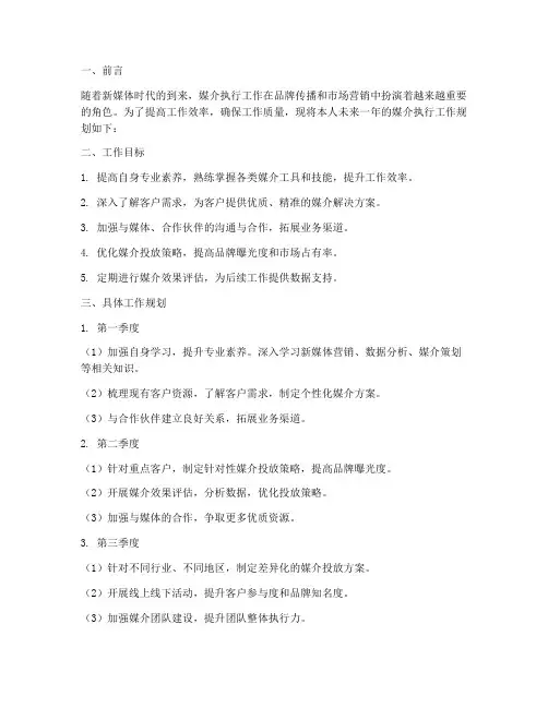 媒介执行的工作规划