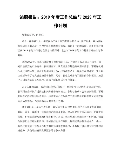 述职报告：2019年度工作总结与2023年工作计划
