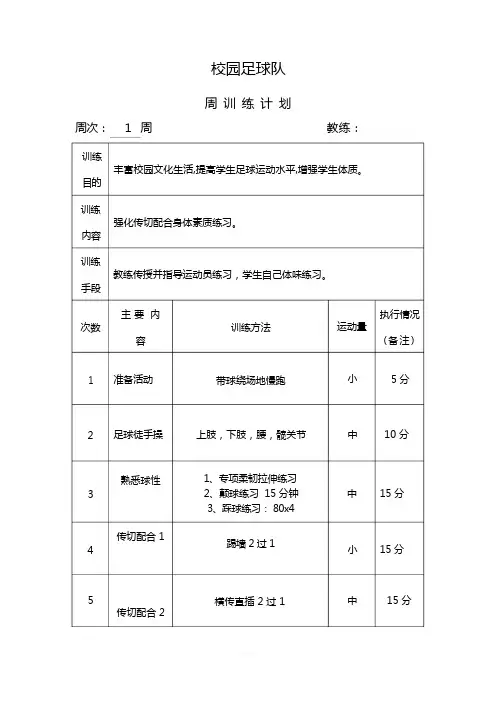 校园足球训练计划大纲