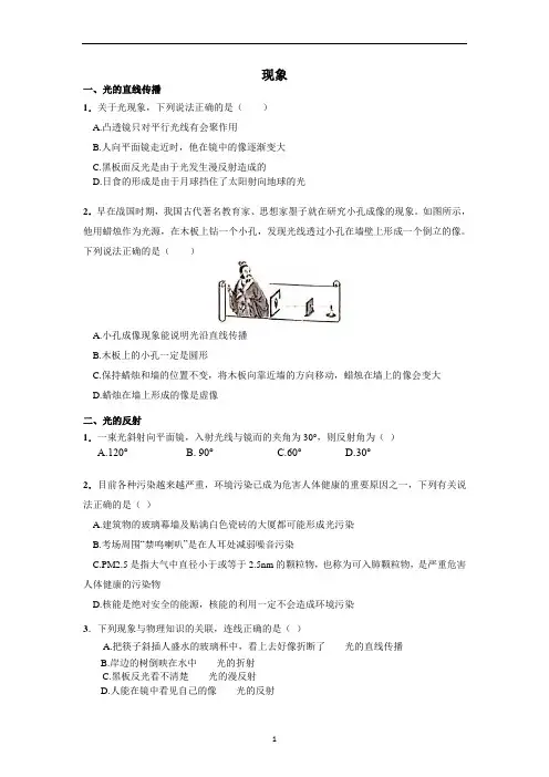 2022年中考物理复习易错题---光现象
