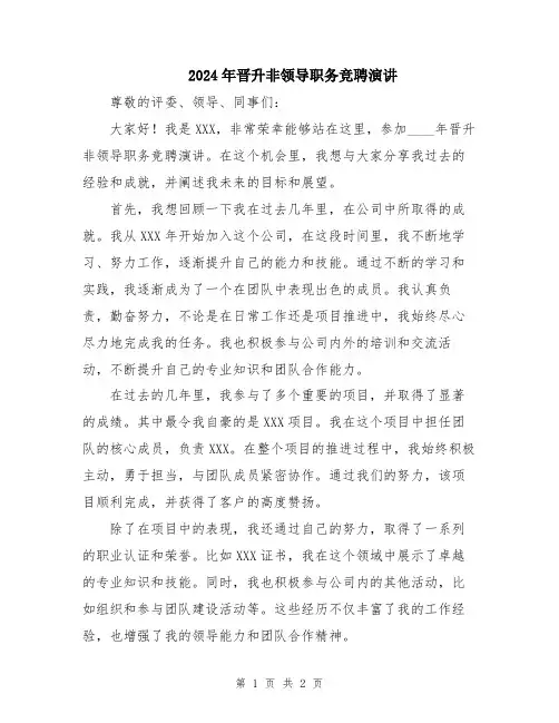 2024年晋升非领导职务竞聘演讲