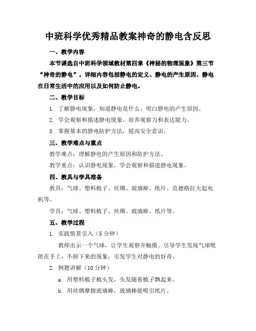 中班科学优秀精品教案神奇的静电含反思