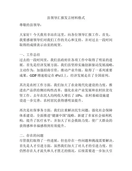 县领导汇报发言材料格式