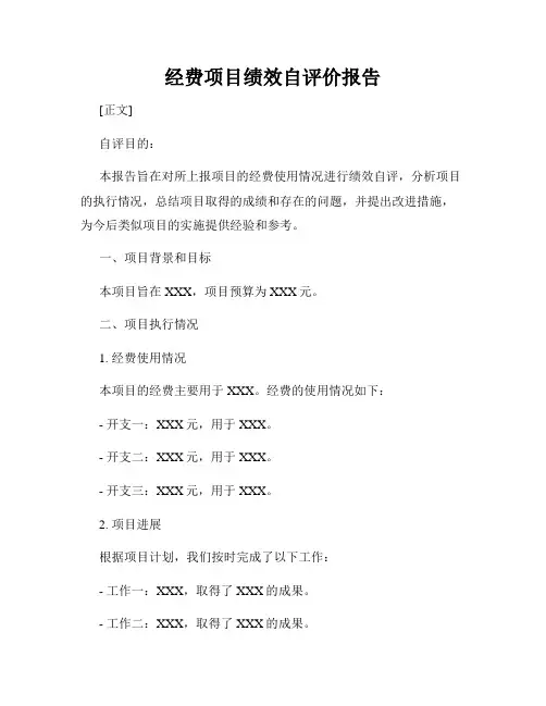 经费项目绩效自评价报告