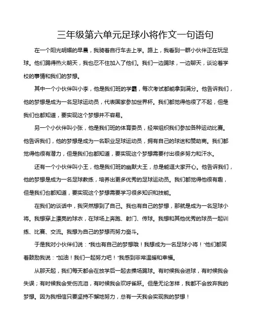 三年级第六单元足球小将作文一句语句