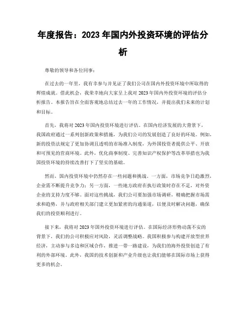 年度报告：2023年国内外投资环境的评估分析