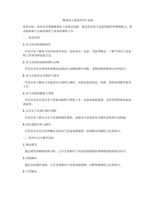维修电工技能培训计划表