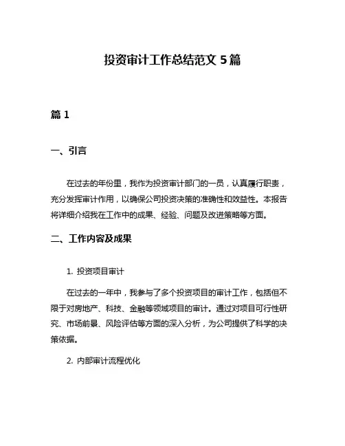 投资审计工作总结范文5篇