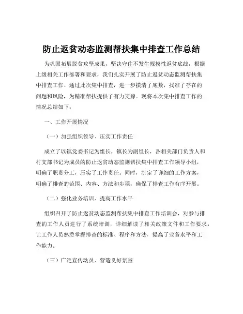 防止返贫动态监测帮扶集中排查工作总结