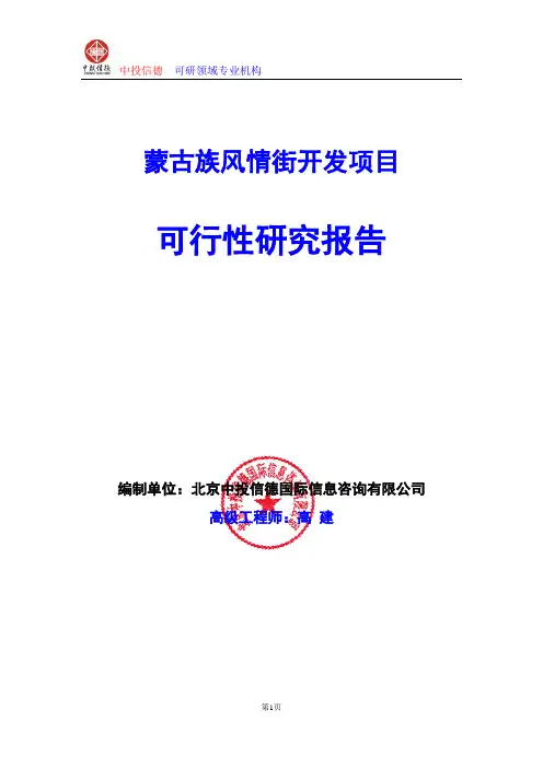 蒙古族风情街开发项目可行性研究报告编写格式及参考(模板word)